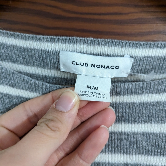 NWOT Club Monaco Grey and White Stripe Wool Blend Sweater Size Medium - Picture 4 of 7